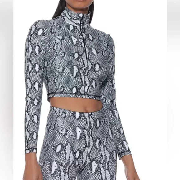 Adam Selman Python print cropped top sweatshirt zipper S $180 NEW - Picture 1 of 10